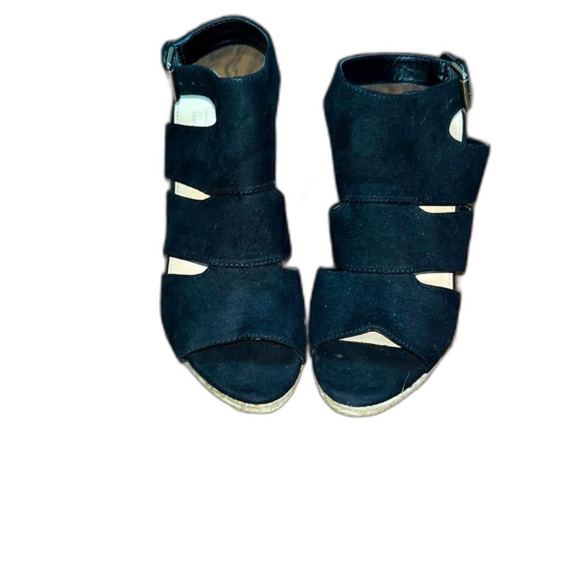 Women’s APT. 9 defined comfort open toe black suede wedge espadrilles summer - Picture 1 of 5